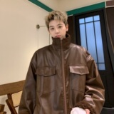 2024冬季加绒加厚PU皮撞色羊羔毛保暖棉衣男B213-8098-P128控158，男装皮衣，星座617A-4
