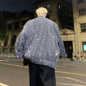 秋季高级感闪闪亮片拉链夹克男小众精致韩版外套 B213-0157-P168图片