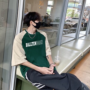 美式纯棉短袖T恤男插肩袖上衣 B213-8150-P38控58图片