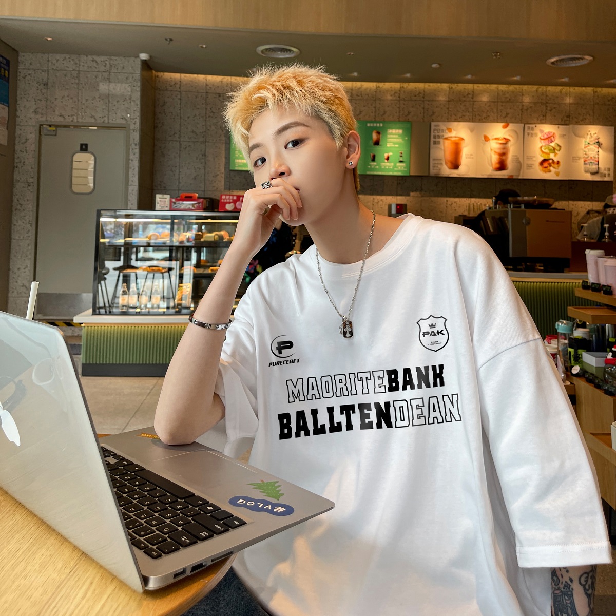 2024短袖t恤男夏季纯棉宽松情侣装B213-8126-P25控49，男装T恤，星座617A-4