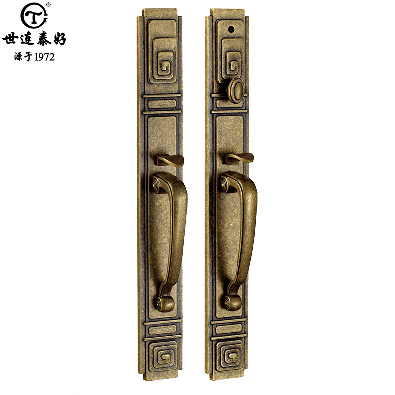 世连泰好全铜欧式别墅双开门进户门把手拉手纯铜美式复古铜大门锁