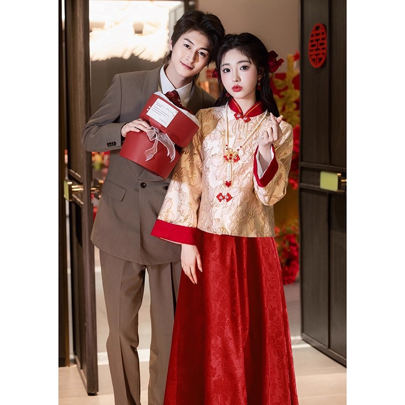 2026新款新中式红色旗袍敬酒服孕妇套装大码胖mm秀禾订婚礼服回