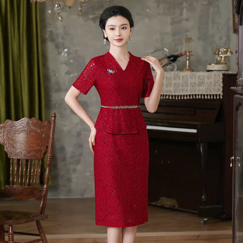 2026新款妈妈装旗袍婚宴礼服礼服款喜婆婆结婚婚礼连衣裙喜服蕾丝