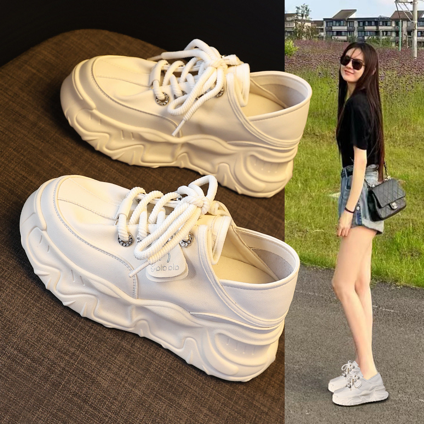 2026新款HN517厚底内增高两穿小白鞋女春季松糕软底一脚蹬休