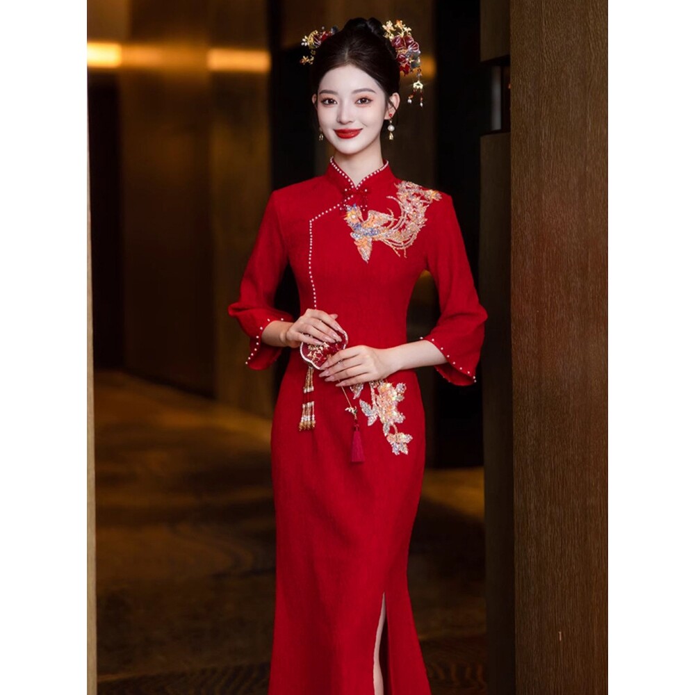 2026新款敬酒服新娘高级感红色结婚鱼尾旗袍订婚礼服新中式小个子