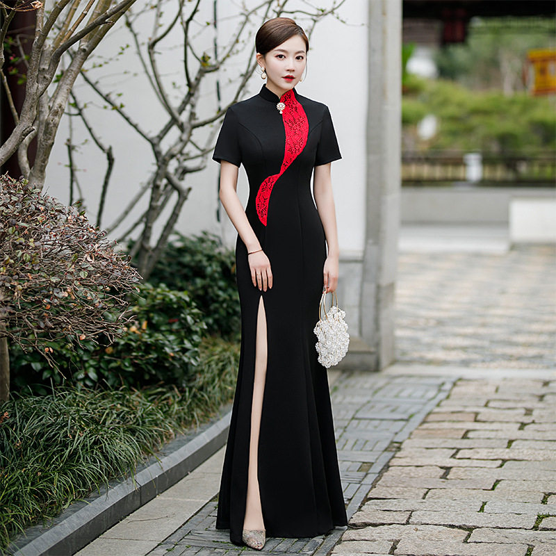 2026新款长款优雅大码高开叉旗袍礼服女装中国风走秀连衣裙年轻款