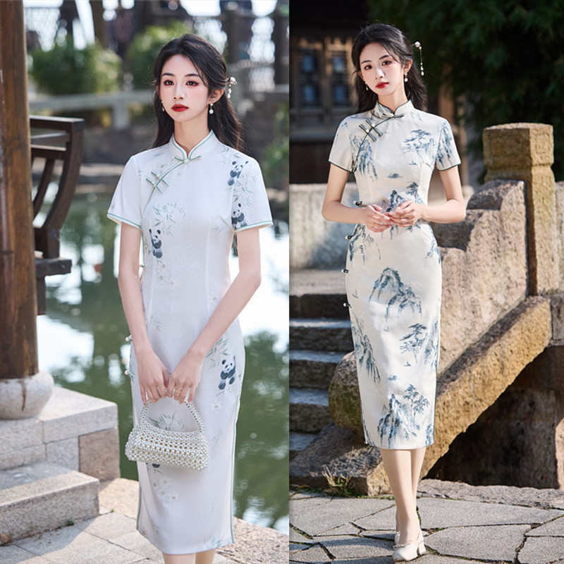 2026新款复古国风年轻女士长款蕾丝短袖旗袍春夏改良中式港风