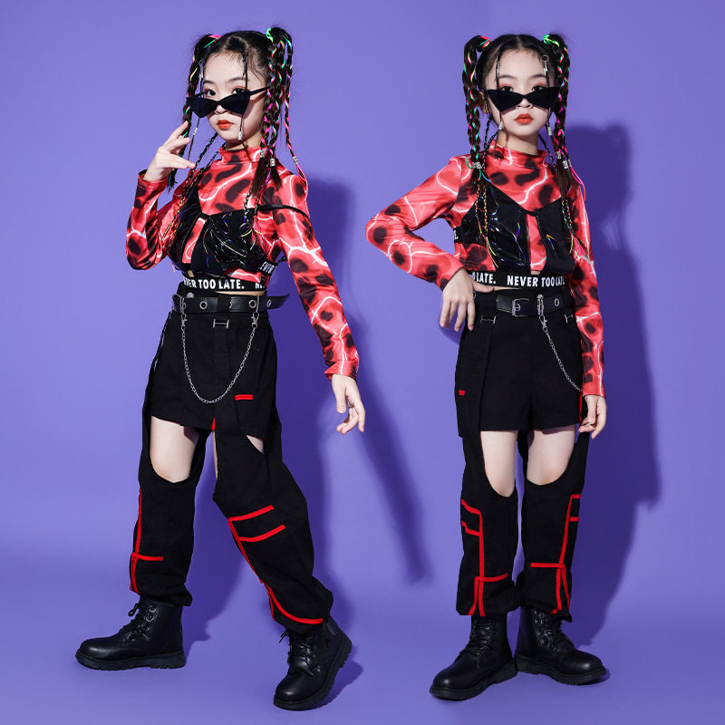 2026新款女童爵士舞演出套装炸街街舞儿童嘻哈潮服酷帅女孩走秀服