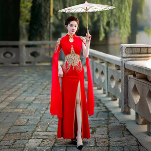 2026新款走秀旗袍端庄大气主持人服装改良年轻款古典舞台表演