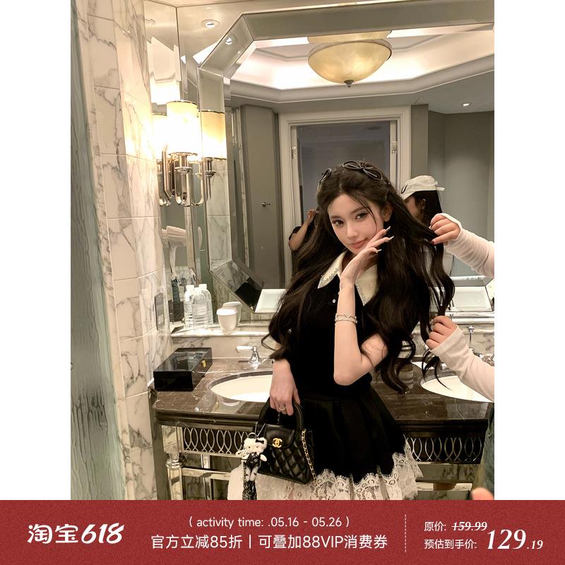 Barb Chill 黑色蕾丝花边半裙夏季度假约会出片穿搭纯欲辣妹短裙