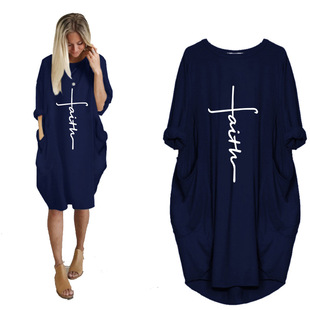 宽松中 大码 wish速卖通ebay跨境女装 中裙宽松字母长袖