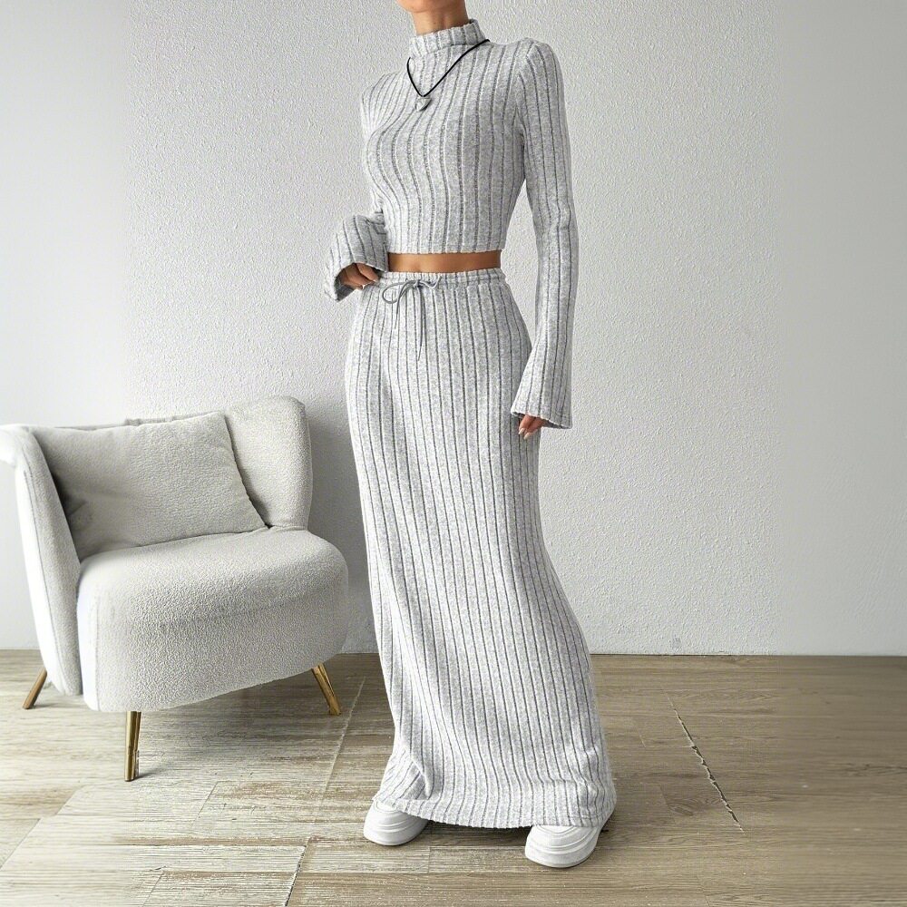 亚马逊跨境女装简约休闲时尚套装2026秋冬新款百搭通勤针织两件套