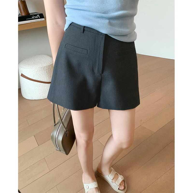 周十宜 版型好高腰黑色质感西装短裤女夏薄款显瘦休闲A字阔腿裤子