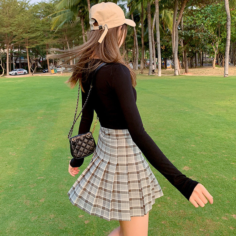 半身裙女夏季2026新款韩版高腰显瘦百搭防走光a字格子百褶裙短裙