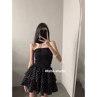 夏季 甜美风别致波点抹胸连衣裙女装 设计感小众收腰显瘦初恋短裙子