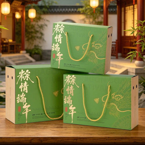 端午粽子礼盒包装盒端午节手提礼品盒绿色中式风格礼品包装盒