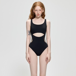 法式 复古黑色高级感泳衣女连体小胸聚拢遮肚显瘦泡温泉度假泳装