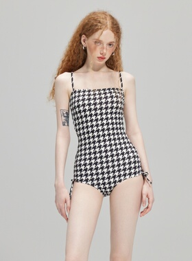 MUMU SWIM简约千鸟格连体比基尼遮肚显瘦保守度假温泉泳衣女