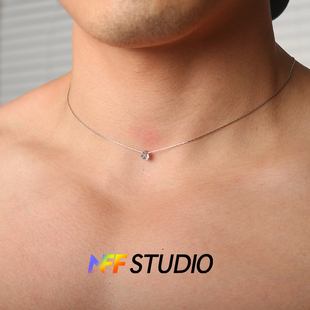 NFF极细单钻项链女锁骨链轻奢choker钛钢素链配饰百搭蛇骨链吊坠