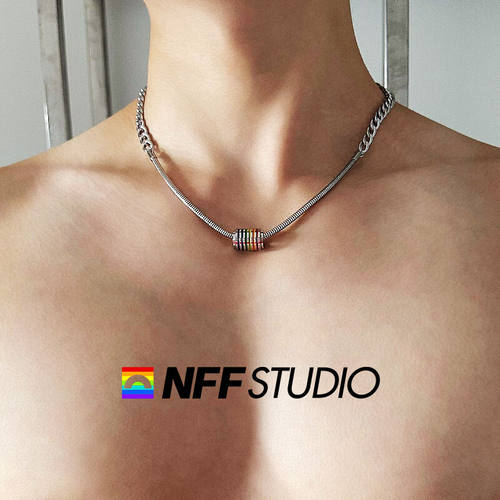 NFF钛钢HOT彩虹转运嘻哈潮项链男