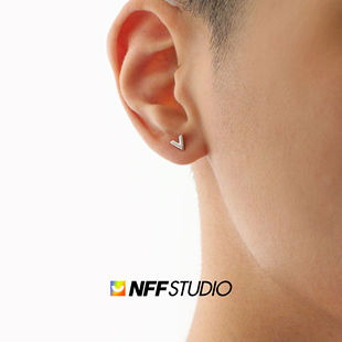 NFF925纯银养耳洞精致耳钉V字ins男生耳饰气质单只时尚耳环简约潮
