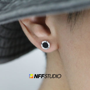 NFFs999足银黑玛瑙耳钉男女简约百搭时尚气质小众设计不规则耳饰
