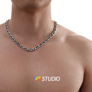 NFF钛钢项链男款古巴锁骨链不褪色轻奢小众粗链条个性百搭毛衣链