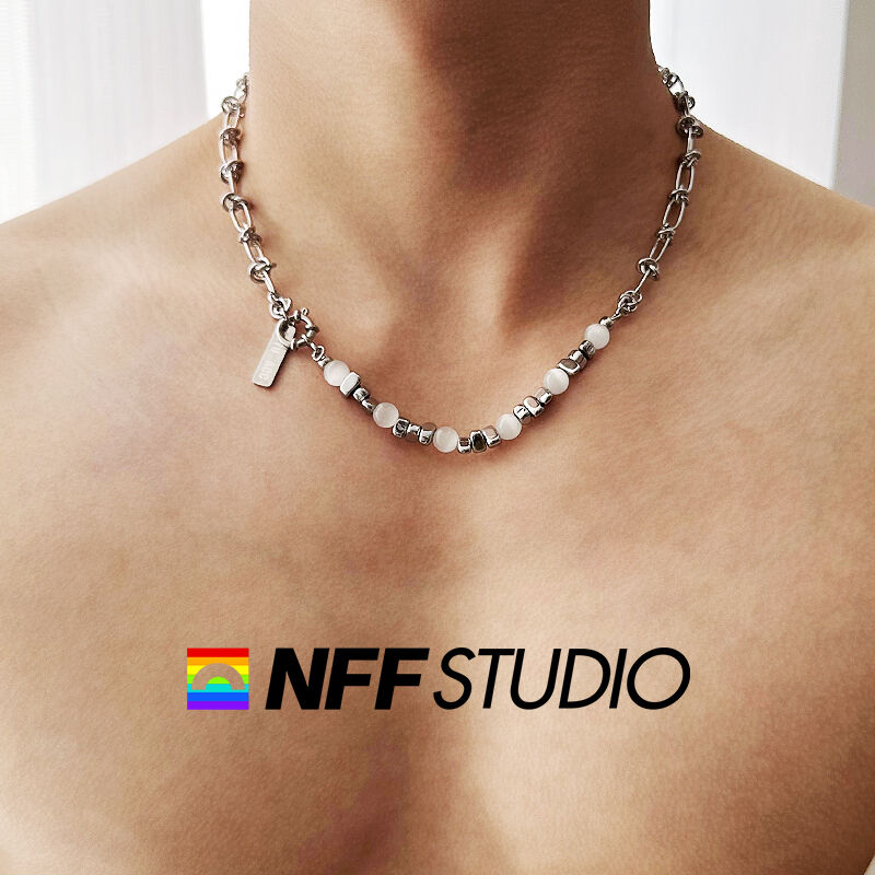 NFF钛钢白玉珠拼接高级轻奢项链