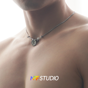 NFF做旧纽扣串珠简约钛钢锁骨链情侣项链银色小众设计高级感颈链