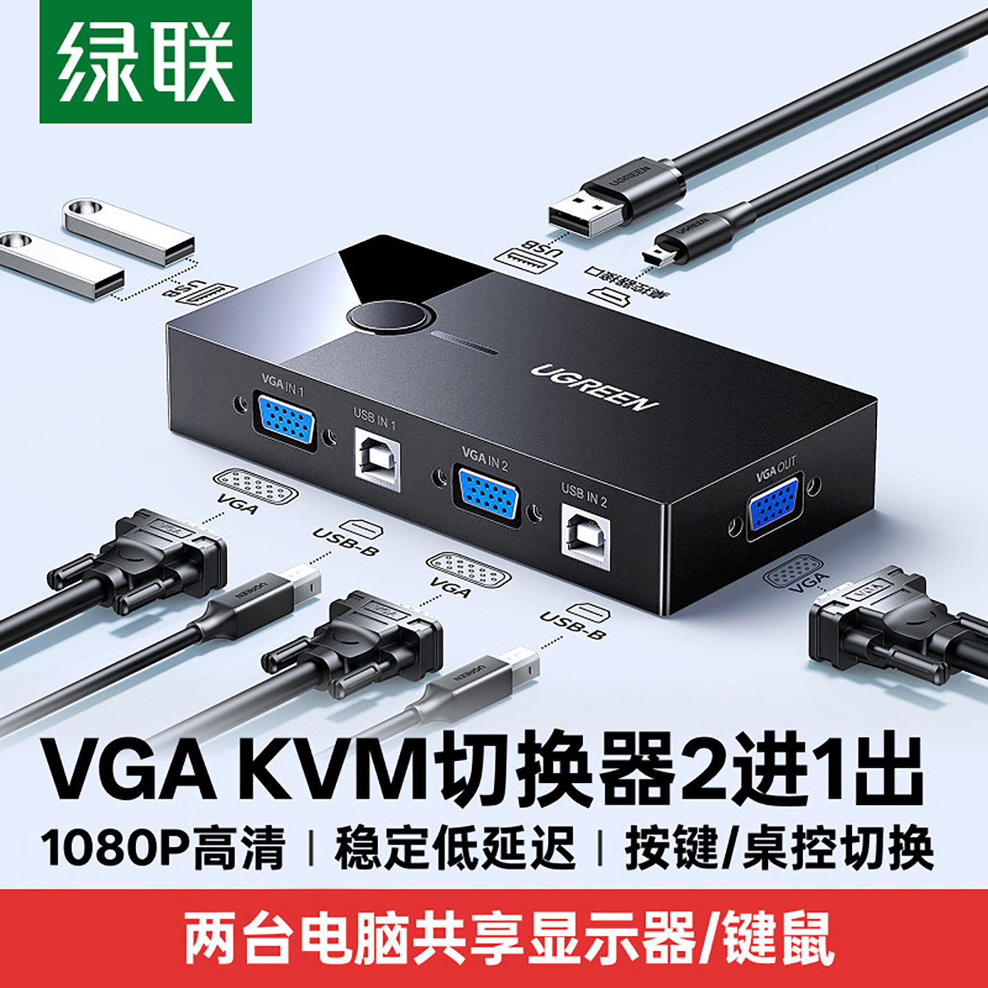 绿联KVM切换器VGA二进一出图片