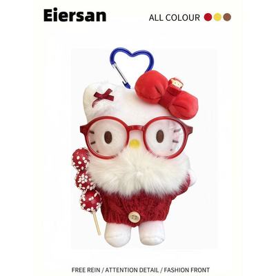 日本正版KT猫红毛衣围巾包包挂件