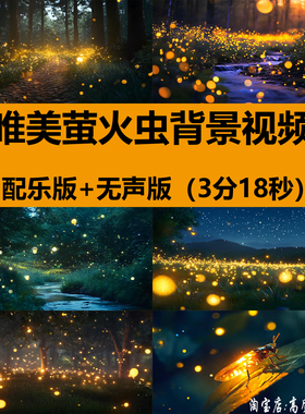 4K高清唯美萤火虫梦幻神秘童话森林夏天夜晚舞台LED背景视频素材