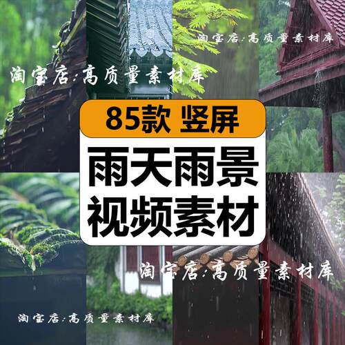 下雨天水滴禅意境屋檐古寺庙佛系树叶风景高清竖屏短视频剪辑素材