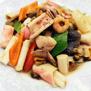 海鲜小炒什锦拼盘海杂拌大杂烩扇贝红虾仁鱿鱼海虹肉酒店特色菜