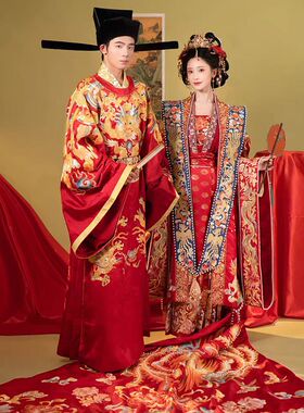 出租】正版桃花序凤起临安宋制婚服中式新娘大拖尾汉婚服凤冠霞帔