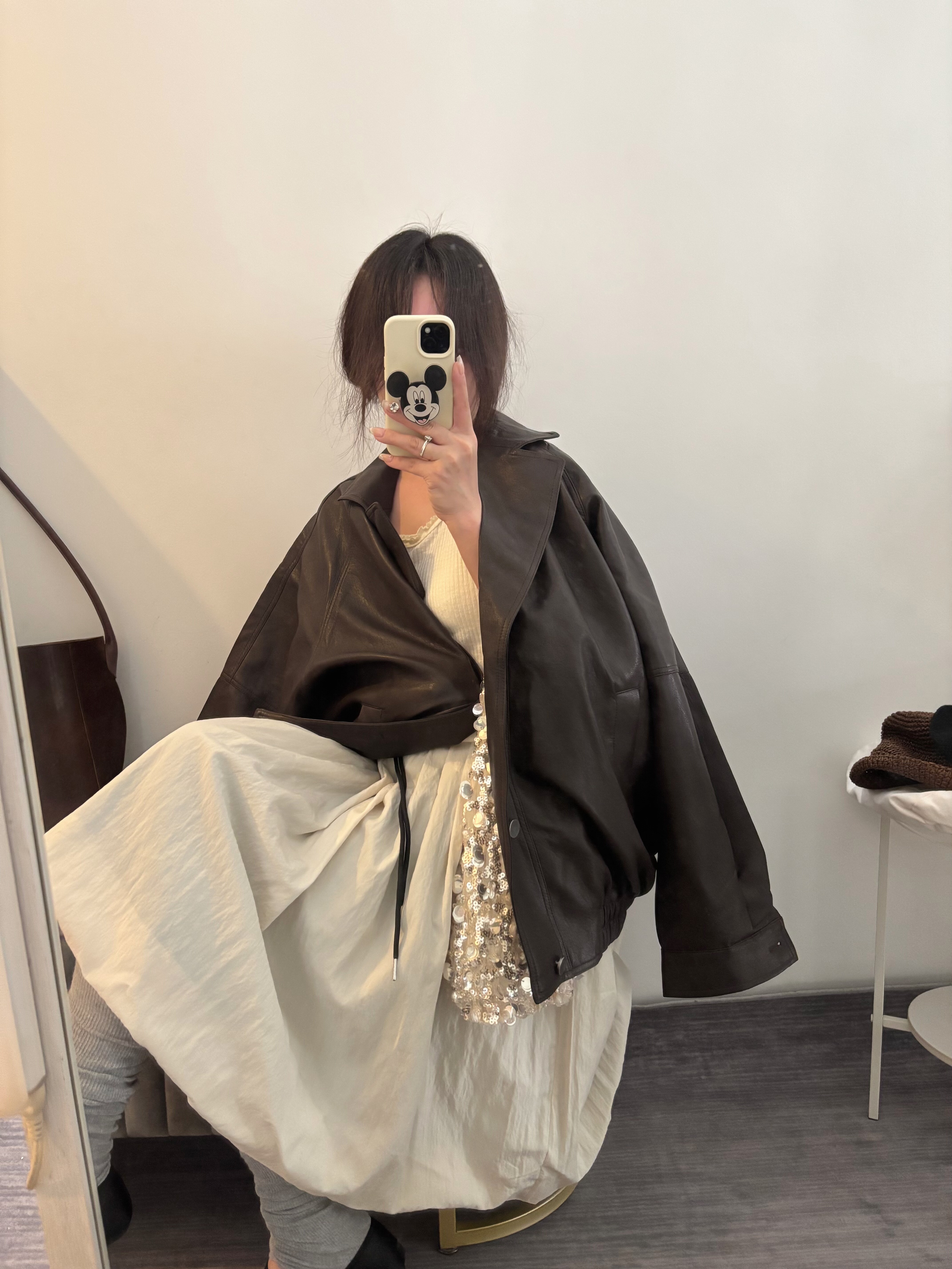 春季新款韩版女装时髦百搭宽松显瘦小个子复古廓形皮衣外套上衣女