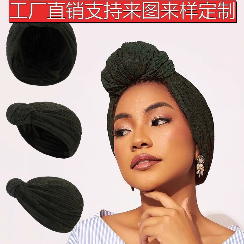银丝牛角包头帽2022跨境爆款秋冬欧美打结时尚头巾帽选头帽女士帽