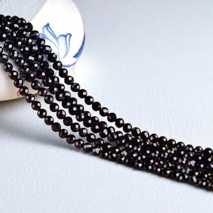 包邮黑尖晶石散珠切面刻面盘珠黑水晶手链项链锁骨链串珠diy散珠