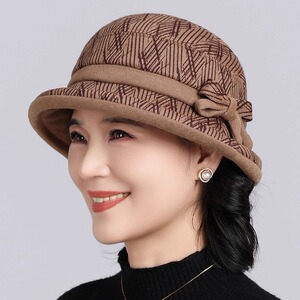 妈妈帽子羊毛呢卷边圆顶渔夫帽