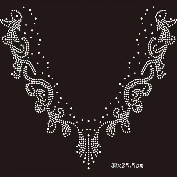 领口烫钻图中东钻V领裙摆热转印钻舞蹈表演服装纺织面料辅料