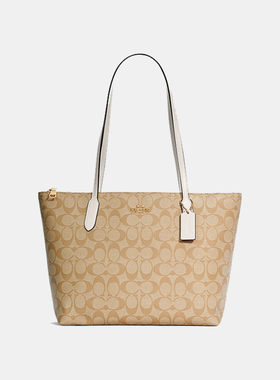 COACH/蔻驰中号女士PVC配皮拉链单肩手提托特包-4455