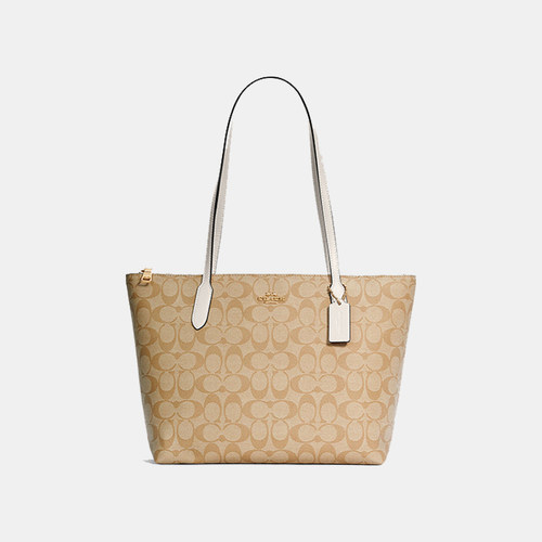 COACH/蔻驰中号女士PVC配皮拉链单肩手提托特包-4455