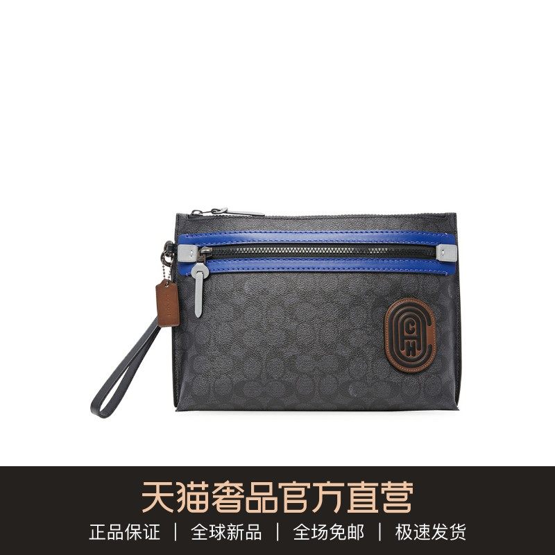 COACH/蔻驰2020春夏深藏蓝LOGO标牌字母老花拉链开合手拿包男包