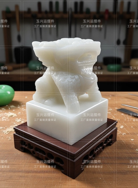 白玉麒麟招财镇宅玉玺印章摆件
