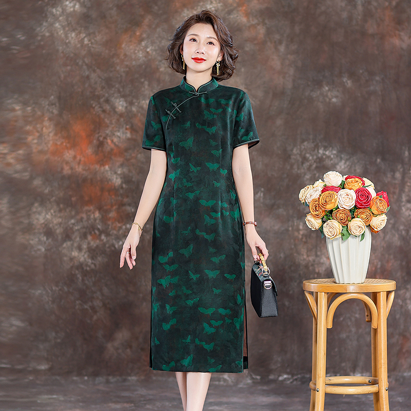 齐黛新中式香云纱高端女装正品旗舰店旗袍2025新款妈妈真丝连衣裙
