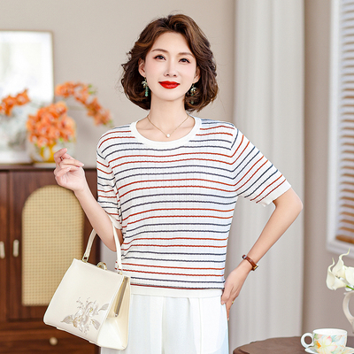 桑蚕丝t恤女2025夏季新款高端真丝上衣圆领短袖中年妈妈装小衫