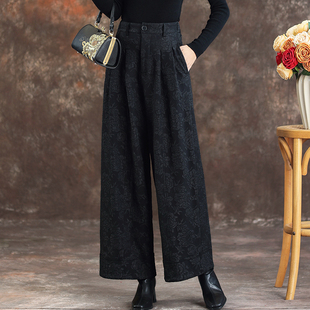 加厚提花宽松阔腿休闲裤 中老年妈妈秋冬裤 新款 子2025冬季 子加绒裤