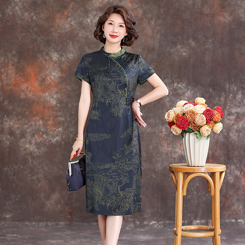 齐黛品牌新中式真丝桑蚕丝连衣裙女2025春夏新款改良旗袍妈妈裙子