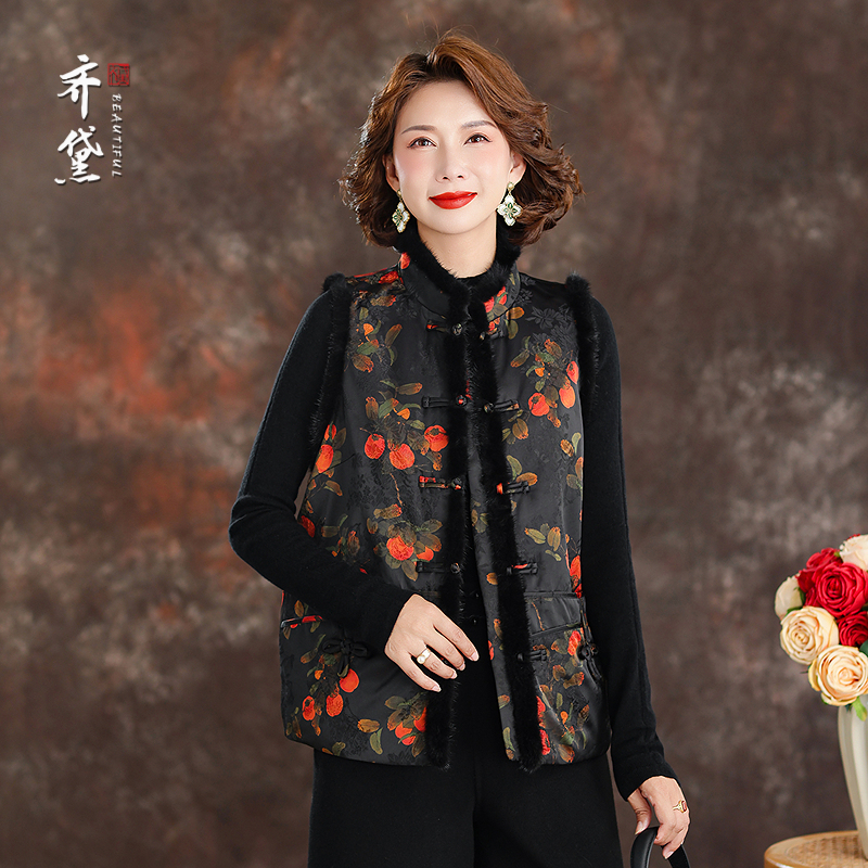齐黛品牌鹅绒服羽绒马甲女2025冬季新款毛领马夹坎肩妈妈背心外套