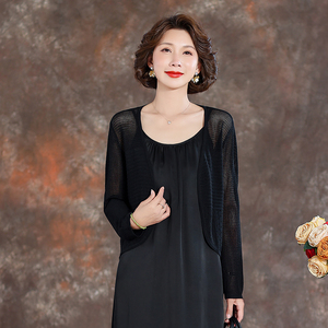 齐黛年轻款真丝上衣女2025夏季新款长袖外披针织黑色桑蚕丝短外套